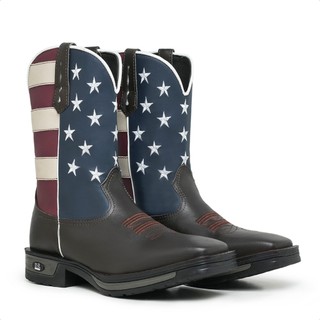 Texana Masculina Americana Usa Estrelas Bota Moda Country Bico Quadrado Cano Medio Bordado Rodeio