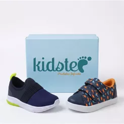 Kit 2 Pares de Tenis Infantil Masculino Dinossauro e Calce facil Preto Marinho