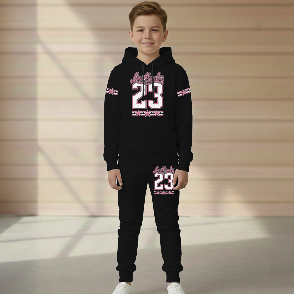 Conjunto Moletom Los Angeles Infantil Blusa Canguru e Calça Flanelado Do Tamanho 2 ao 16