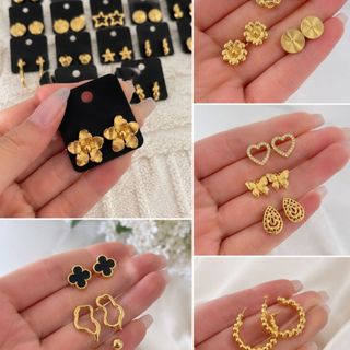 Brincos Feminino Dourados Folheados 3 Pares Sortidos Banhado Premium Durabilidade Excelente