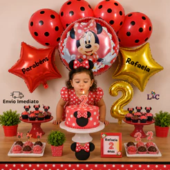 Kit Balão da Minnie Vermelha Personalizado com balão de idade