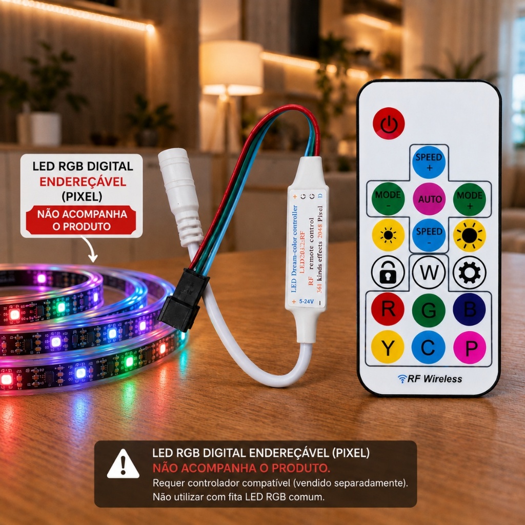 Controle para Fita LED RGB Digital WS2811 com suporte para até 300pixel LEDs 5v 12v e 24v 17 Teclas