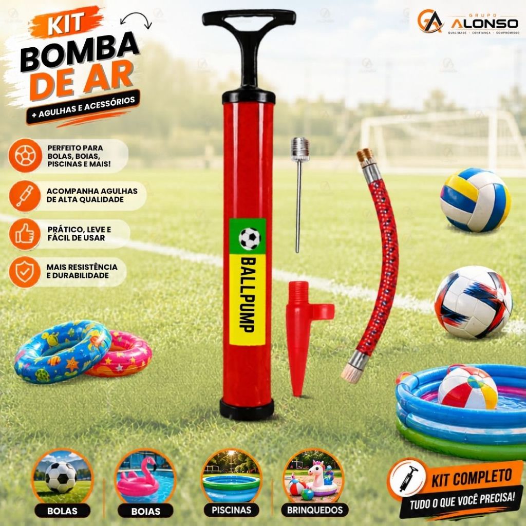 Bomba de Ar Manual com Acessórios de Encher Bola Futebol Vôlei Basquete Bico Para Encher Infláveis