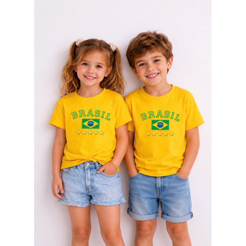 Camiseta do Brasil Infantil Unissex- Roupa infantil 4 ao 12