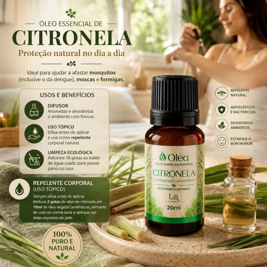 Óleo Essencial Citronela 20ml Repelente Natural 100% Puro Mosquitos Pernilongos — imagem 2 de 2