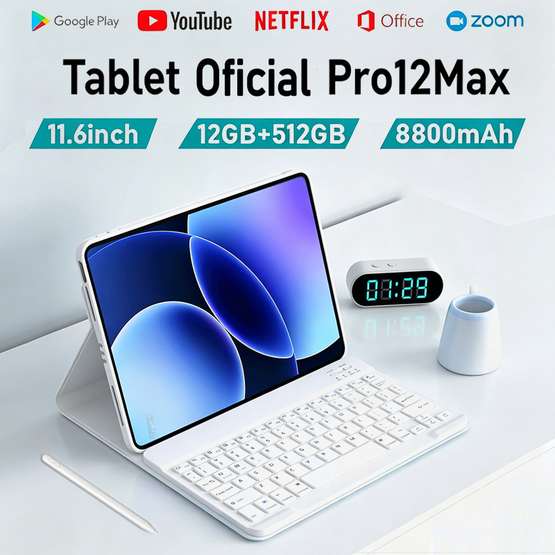 Com Teclado e Mouse Grátis | Tablet Pro12Max: 12GB RAM 512GB | Android 15 | Tela 11.6" HD | 5G | Bateria 8800mAh