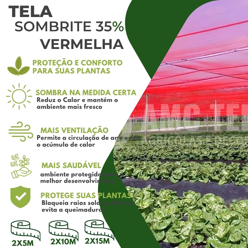 Tela Sombrite Sombreamento 35% Vermelho 2,00 Largura Jardim Viveiro Estufa Orquidário Pergolado Piscina Decoração