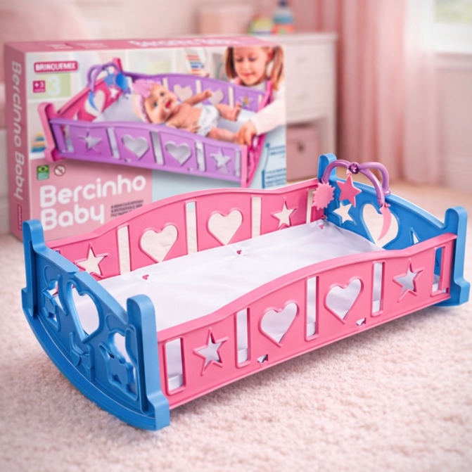 Berço Para Boneca Com Colchão Brinquedo Infantil Fofo Brinquemix Infantil bebe reborn