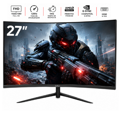 Monitor Gamer Curvo 27” Full HD 120Hz 1ms FreeSync G-Sync HDMI VGA Painel VA VESA Imersivo