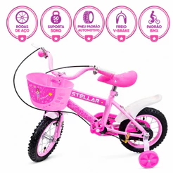 Bicicleta Aro 12 Menina RODA DE AÇO - Meninas 2 a 7 anos - Durabilidade C/ Pneu Automotivo