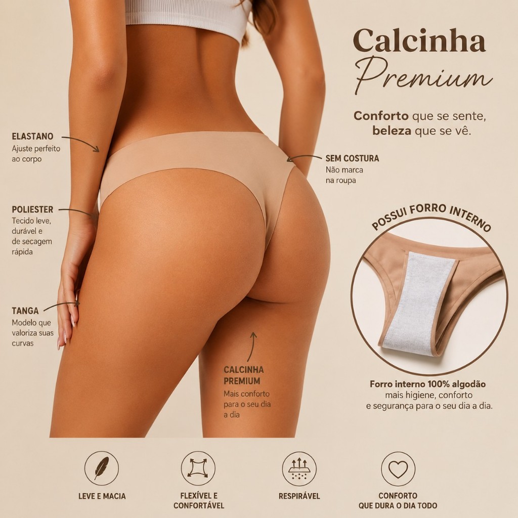 Kit Calcinha Tanga Sem Costura Invisível Não Marca na Roupa Conforto Total