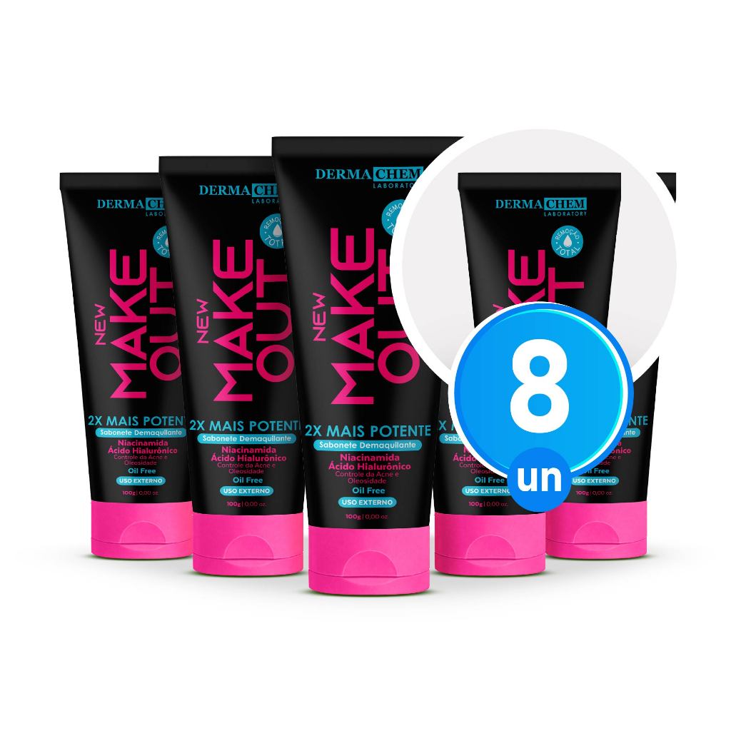 Kit 8 Sabonete Demaquilante New Make Out 100ml Niacinamida e Ácido Hialurônico D