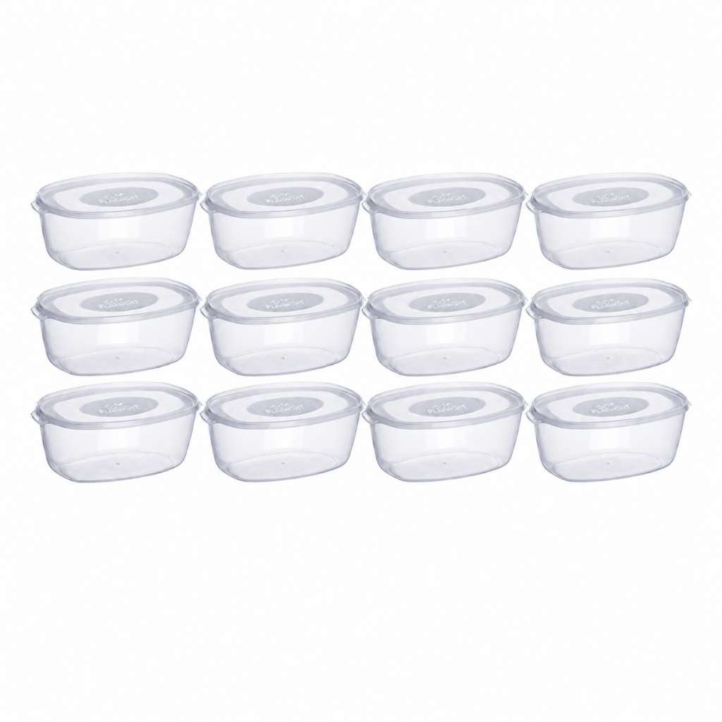 Kit 12 Potes Ovais Plástico Transparente 1,6 Litros Cozinha Mantimentos Alimentos Geladeira