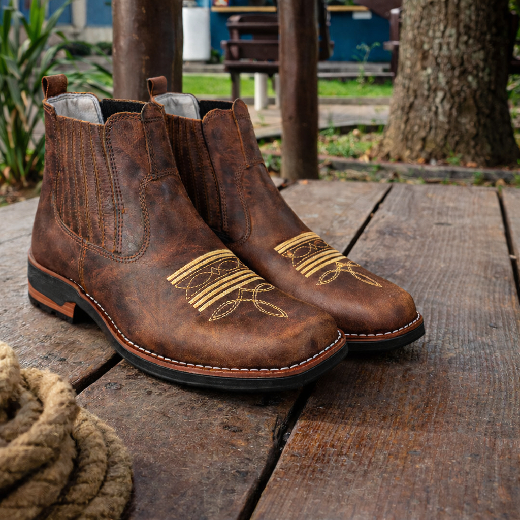 Bota Butina Country Texana em couro legitimo Masculina Bico Quadrado Forrada em Couro