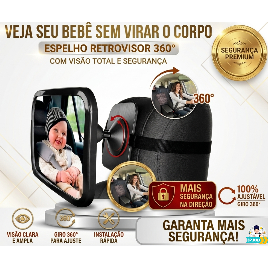 Espelho Retrovisor p/ Bebê Conforto 360º Alta Nitidez Universal Full Segurança