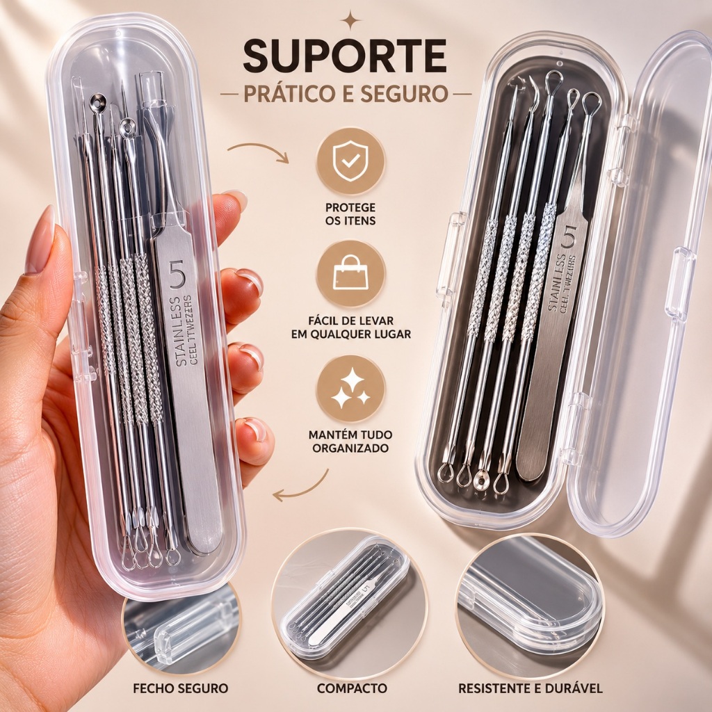 Kit 8 Peças Removedor de Cravos e Espinhas Extrator Acne Comedões Aço Inox ENVIO IMEDIATO