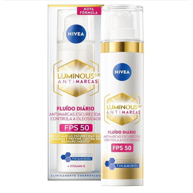 NIVEA Fluido Facial Protetor Cellular Luminous 630 FPS 50 - 40ml Ácida Hialurônico, Vitamina E e filtro.