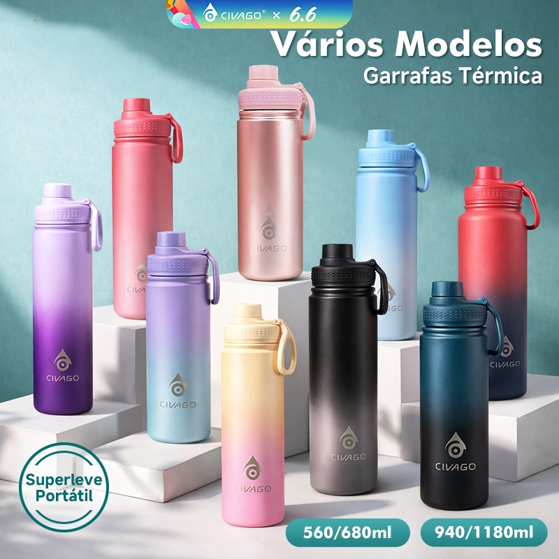 CIVAGO Garrafa Térmica 560ml-1180ml com Alça Quente & Frio Com Isolamento Térmico De Grande Capacidade BPA Free