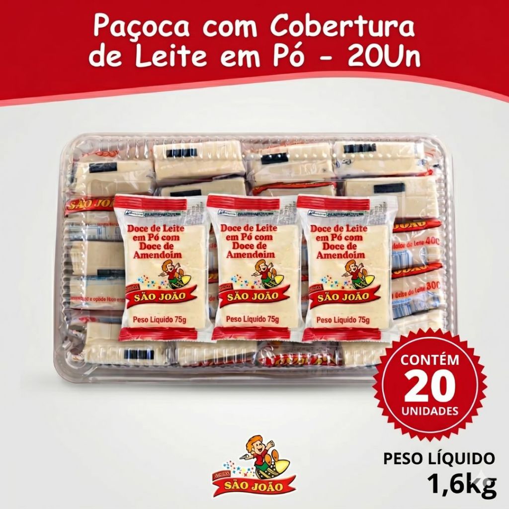Paçoca / Doce de Leite em Pó com Amendoim | Doces São João | Kit 20 Unidades (total 1,6kg) | ATACADO
