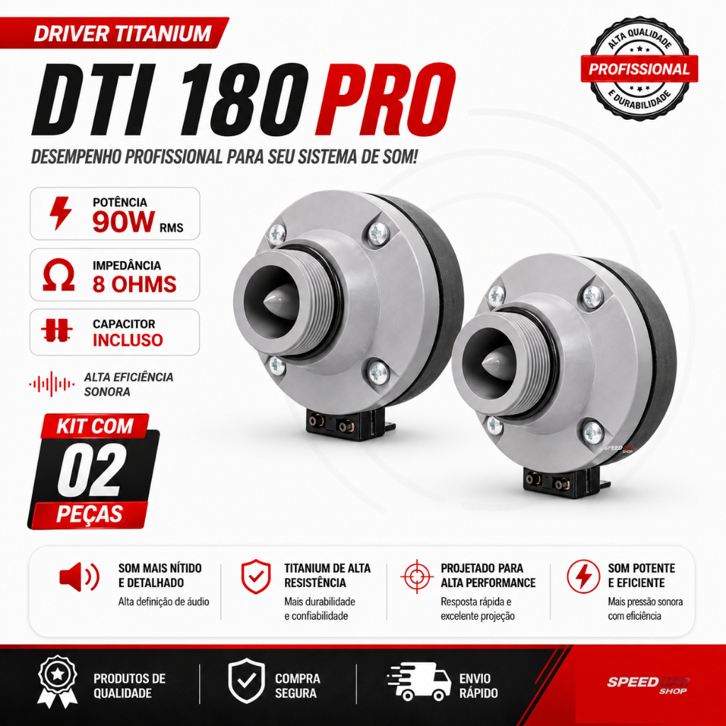 2 Driver Dti180 Musicall Titanium Pro 180w Para Corneta 180TI Caixa de Som e Som Automotivo