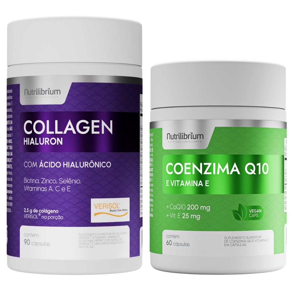 Kit Colágeno Verisol Ácido Hialurônico Biotina 90 Caps + Coenzima Q10 60 Caps Nu