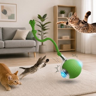 Brinquedo Interativo Automático para Gatos com Sensor de Movimento – Bola Recarregável USB Tipo-C com Cauda Artificial