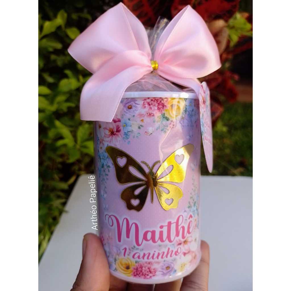 Kit Cofrinhos Personalizados Jardim Encantado Rosa com embalagem, laço e tag - Lembrancinhas aniversário Borboletas