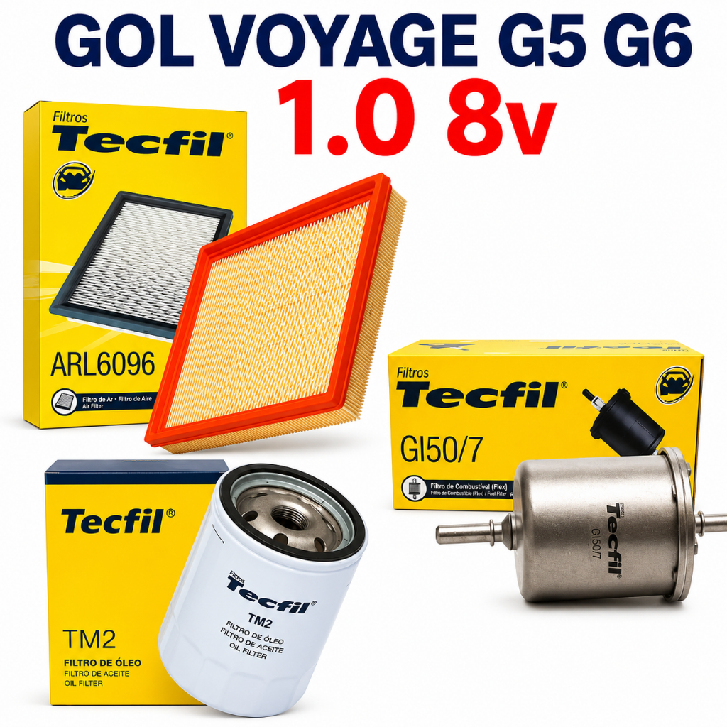 Kit Filtros Gol Voyage G5 G6 1.0 8v Oleo Ar e Combustivel 2008 a 2016