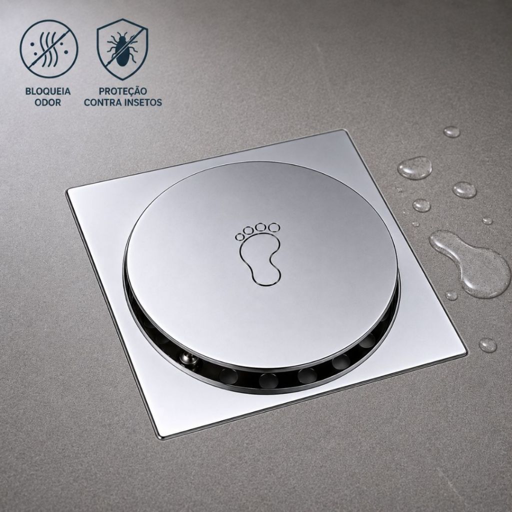 Ralo Inteligente Click Inox 10x10 Banheiro Anti Odor Veda Cheiro Lavabo Cromado Quadrado