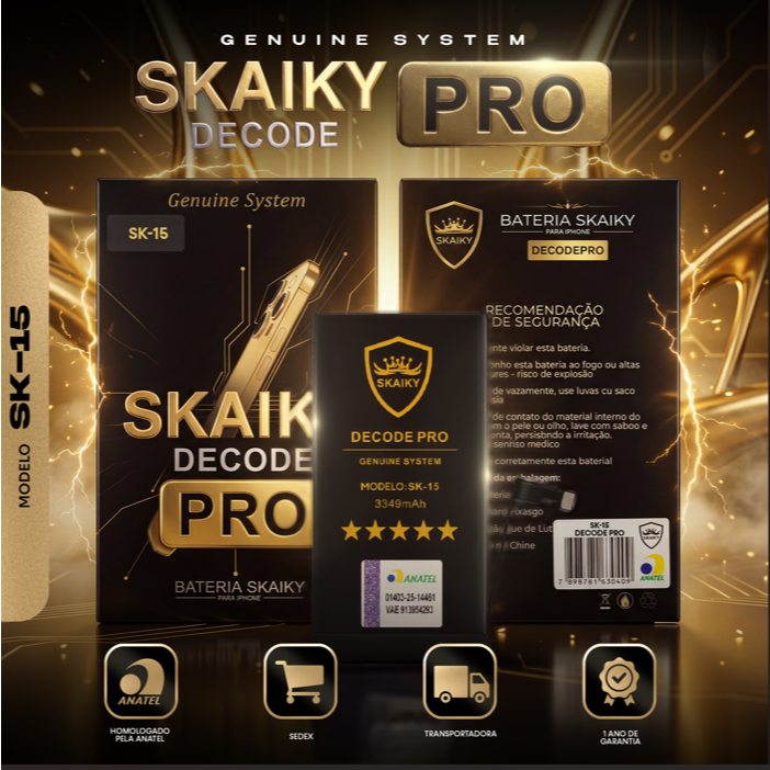 Bateria Skaiky DECODE PRO Compatível Com iPhone 15 Peça Genuína 1 Ano de Garantia Homologada Anatel
