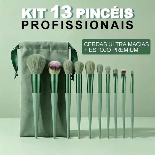 Kit 13 Pincéis de Maquiagem Com Bolsa de Veludo Contorno Kabuki Profissional Macio