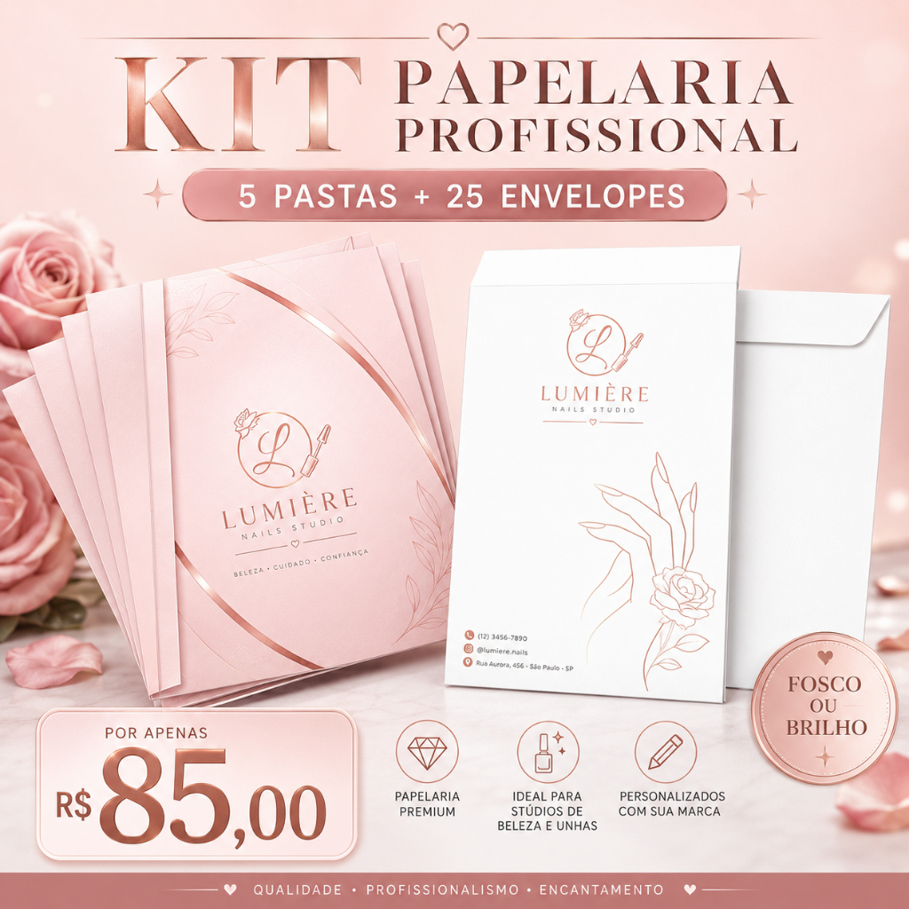 Kit papelria Personalizada | 5 Pastas + 25 Envelopes