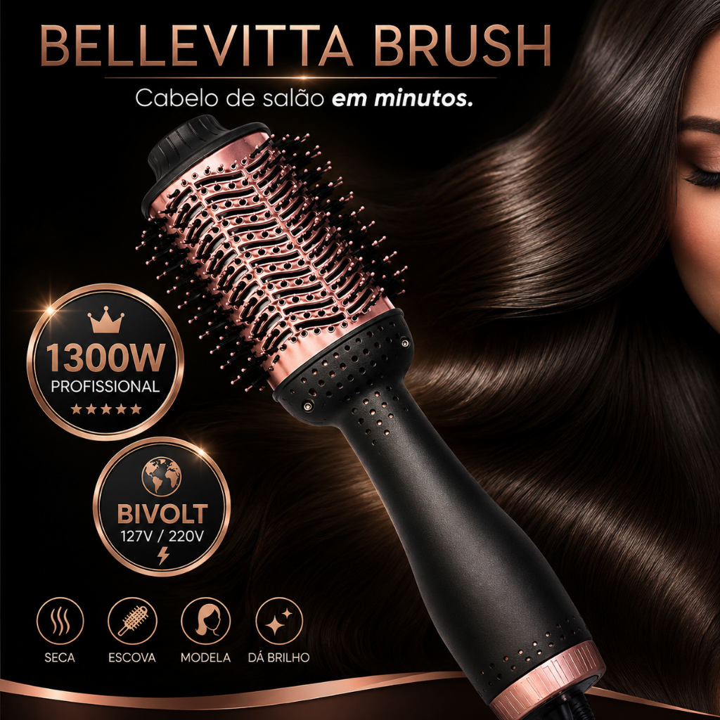 Escova Modeladora Secadora BelleVitta Brush 1300W Anti Frizz Profissional