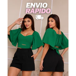 Blusa Feminina Cropped com Bojo Manga Solta Amarração nas Costas