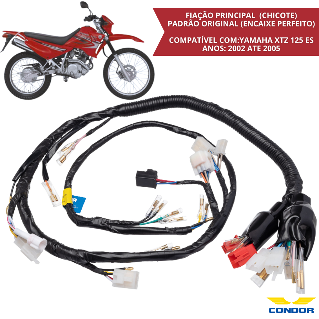 Fiação Principal Chicote Completo XTZ125 ES 2002 a 2005 Sistema Elétrico Yamaha XTZ 125 Condor