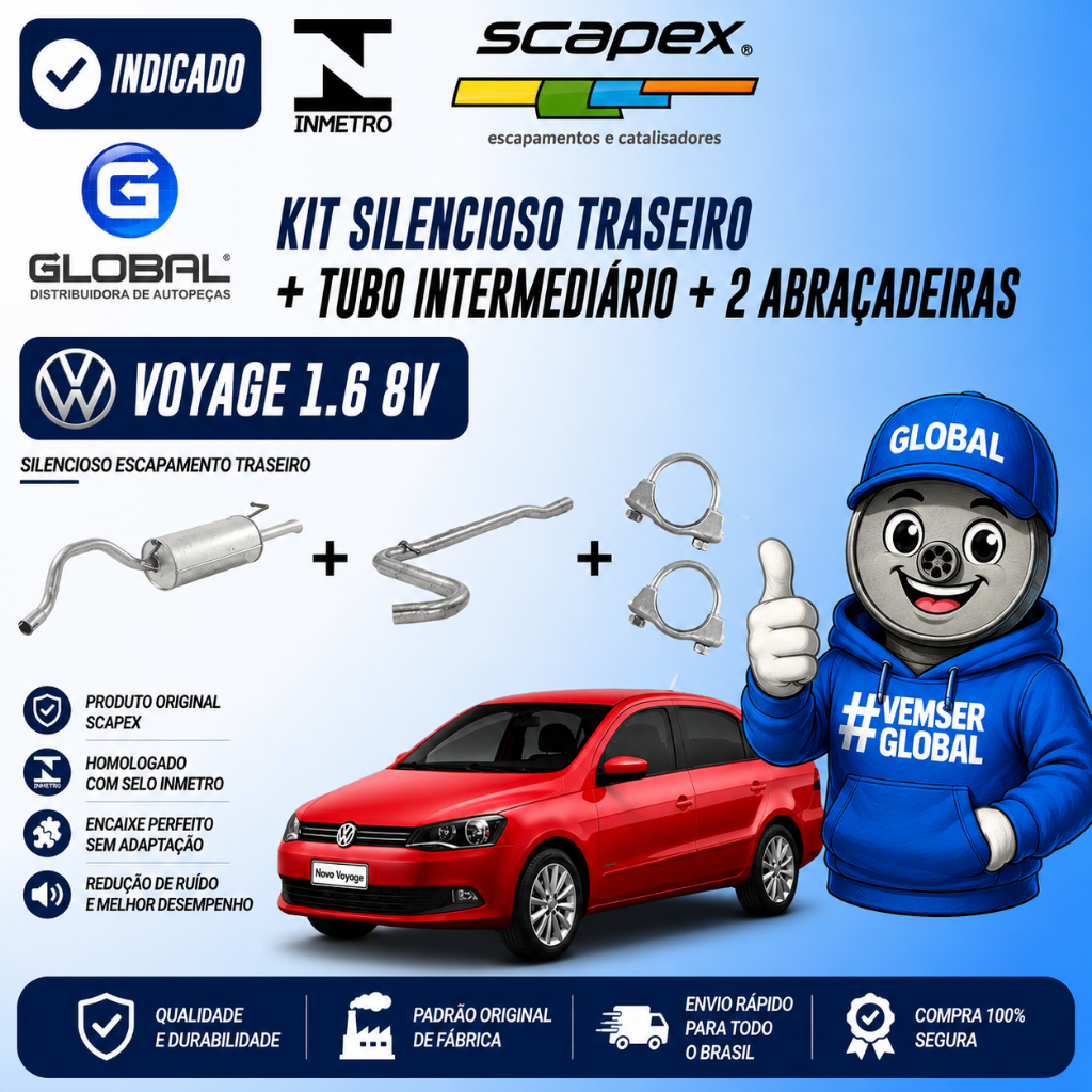 Kit Silencioso Traseiro Voyage 1.6 8v +Tubo Intermediário +2 Abraçadeiras *Verifique Compatibilidade