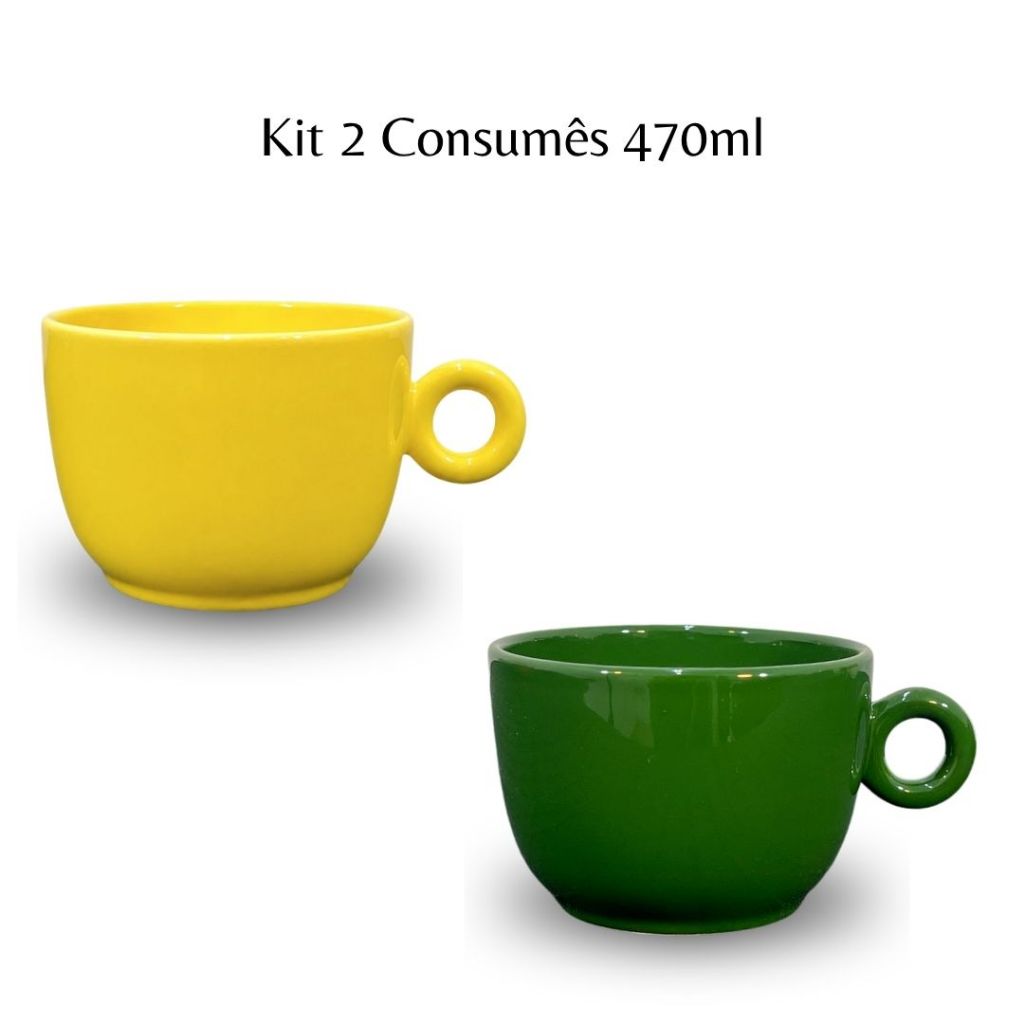 Kit 2 Canecas Consumê Cerâmica 470ml 12 Cores | Tigela para Sopa Caldo Inverno Mesa Posta
