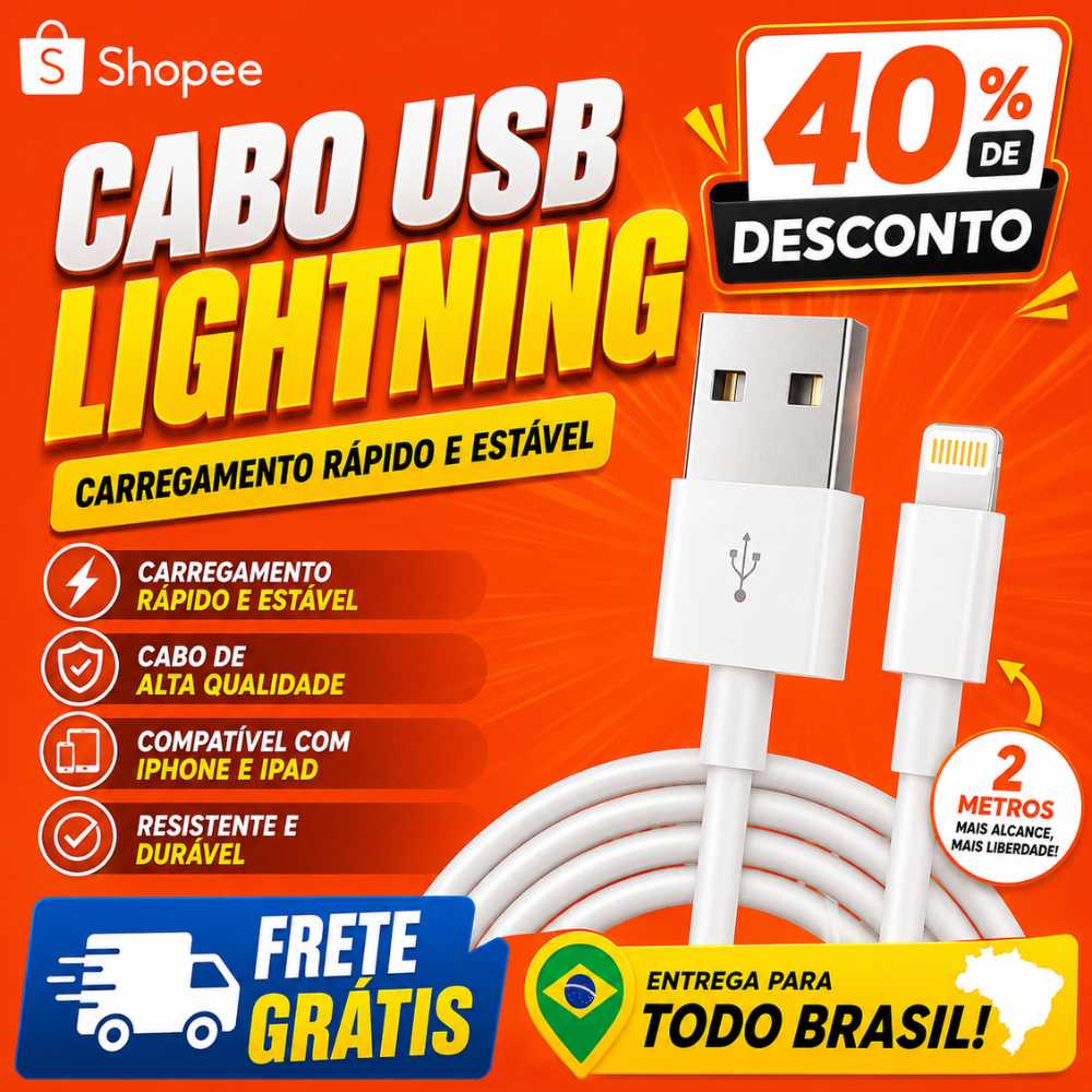 Cabo Carregador UBS-C Lightning Para iPhone iPad 2 Metros IOS Resistente
