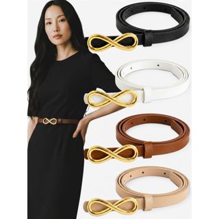 Kit4 Cinto Feminino Da Moda Resistente Ajustável Fivela Infinito Fino 1,5cm Couro Sintético - Maitê