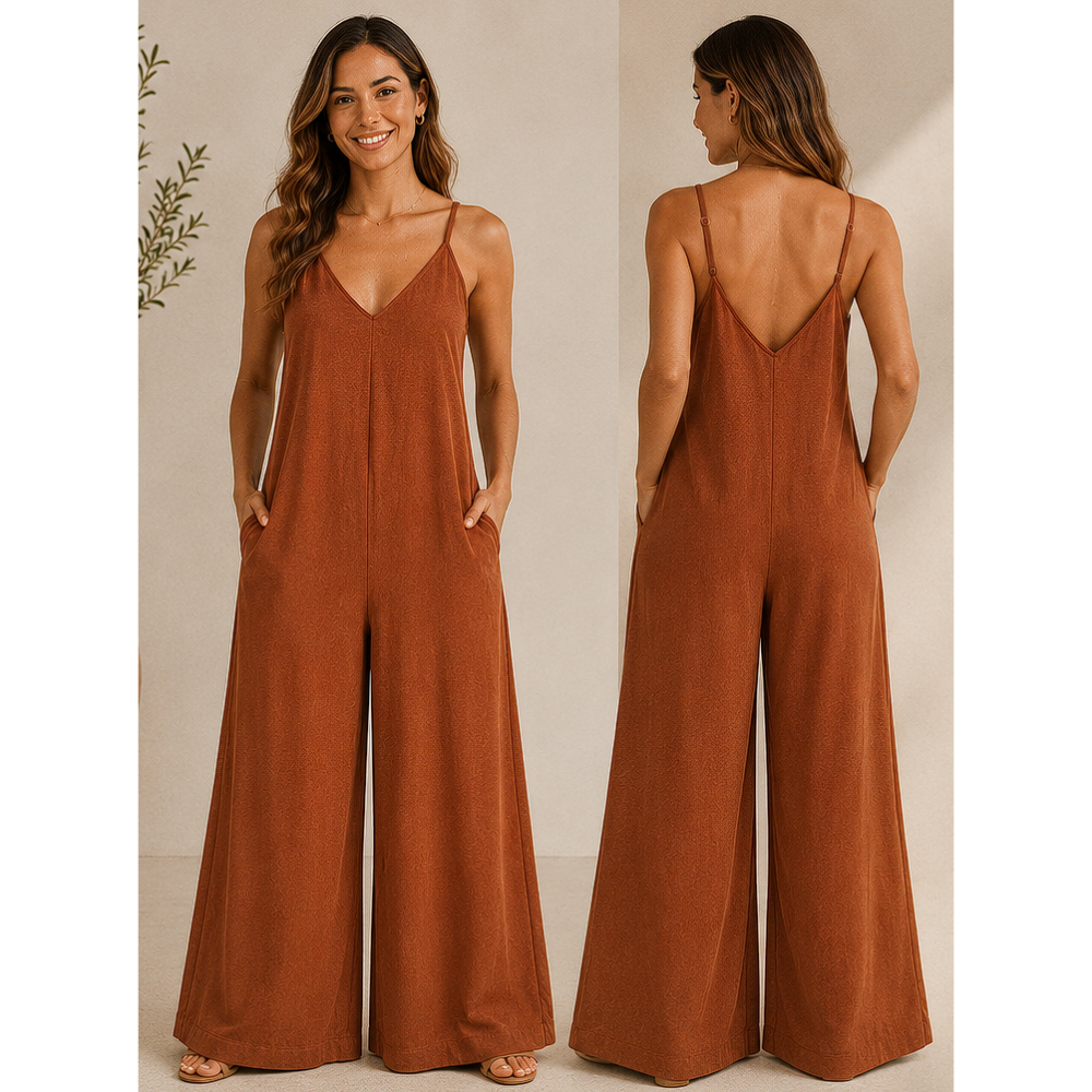 Macacão Longo Feminino Pantalona Soltinho Elegante Com Alça e bolsos
