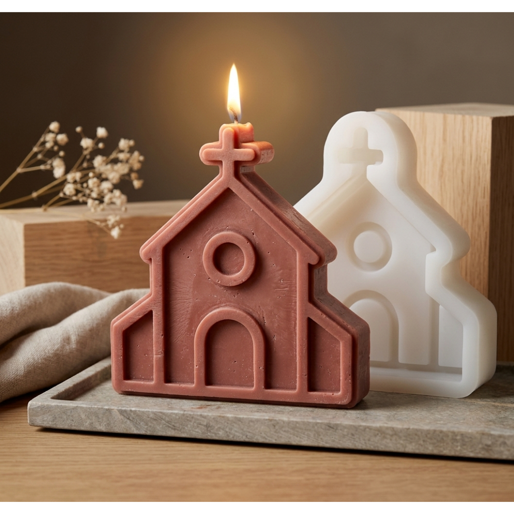 Molde de Silicone Igreja Religiosa para Resina Gesso e Velas Aromáticas Sabonetes Artesanais Gesso decoração DIY