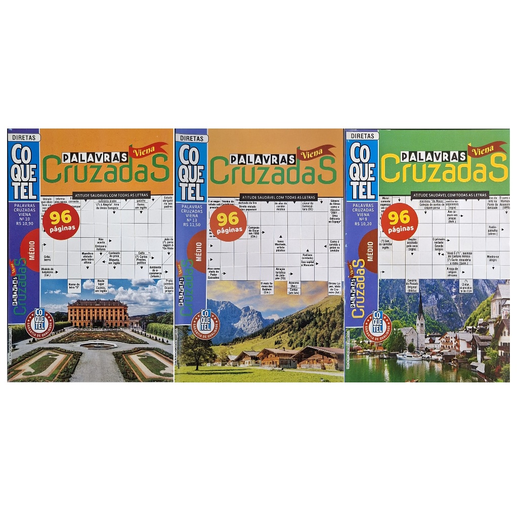 Kit 3 Palavras Cruzadas Grande Médio Coquetel (96 Páginas Cada)