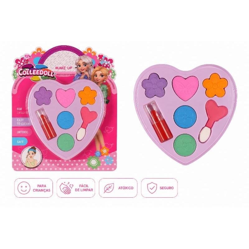 Kit Maquiagem Infantil Lavável com Sombras Coloridas e Pincelzinho | Maquiagem de Brinquedo para Criança