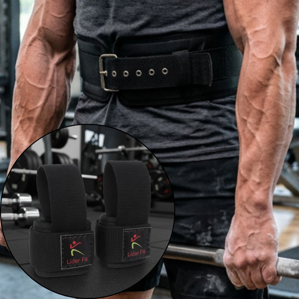 Cinta Cinturao Musculacao Academia Crossfit Treino + Par Strap Tala Munhequeira LPO