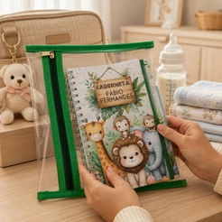 Caderneta Vacinação Safari Menino Personalizada com Nome + Porta Caderneta Kit Bebê
