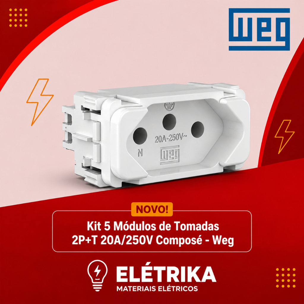 5 Módulos de Tomadas 2P+T 20A/250V Composé - Weg