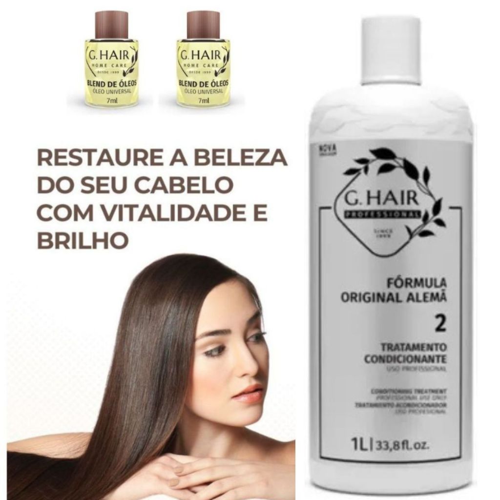 ESCOVA PROGRESSIVA ANTI-FRIZZ G.HAIR ALEMÃ (GERMAN) PASSO 2  ANTIGA 1L+ gratis 2 oleo ghair 7ml