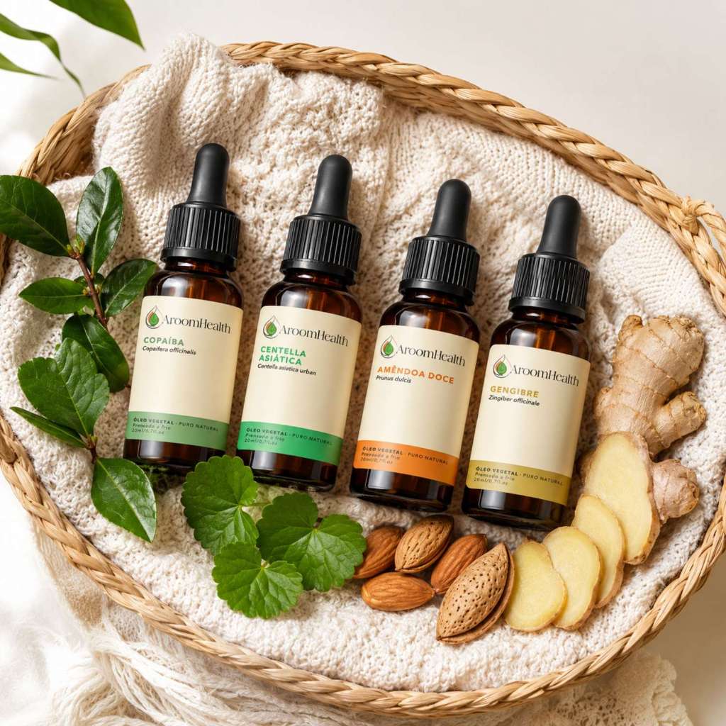 kit de óleos vegetais puros   de Copaíba, Centella Asiática, Amêndoas Doce e  Gengibre 20 ml cada
