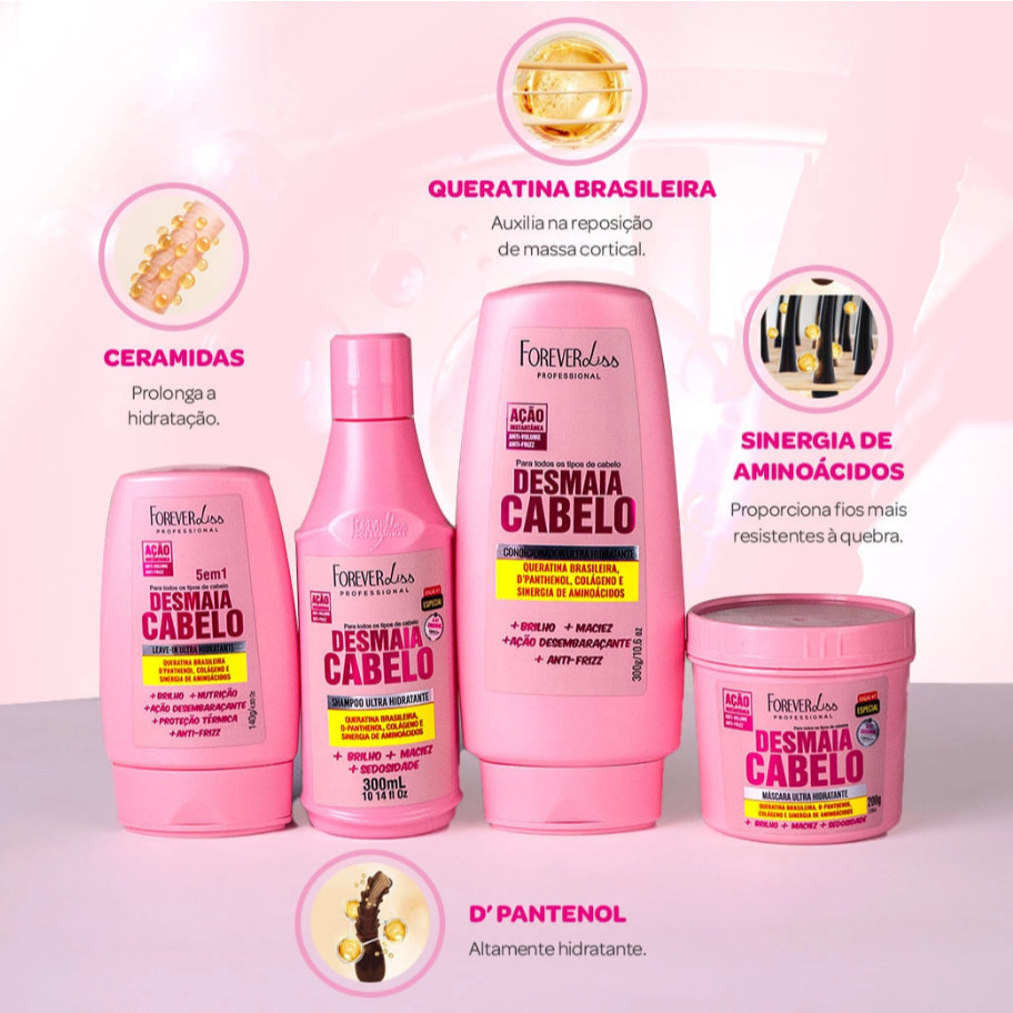 Forever Liss Especial Desmaia Shampoo 300ml e Máscara 200g + Condicionador 300g + Leave-in 140g
