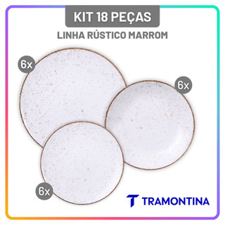 Jogo de Pratos Rasos, Fundos e Sobremesa Tramontina Rústico Marrom Conjunto de Pratos de Jantar 18 Peças